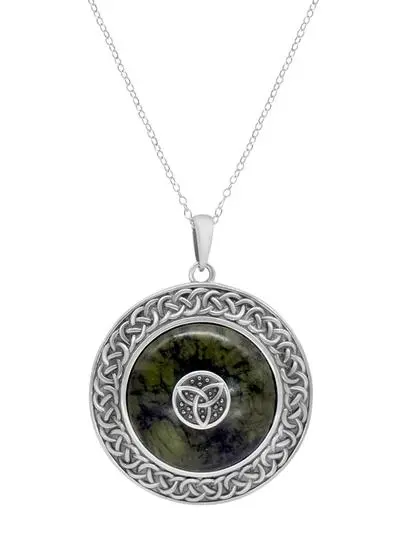White background cut out shot of Sterling Silver Connemara Marble Trinity Dome Pendant